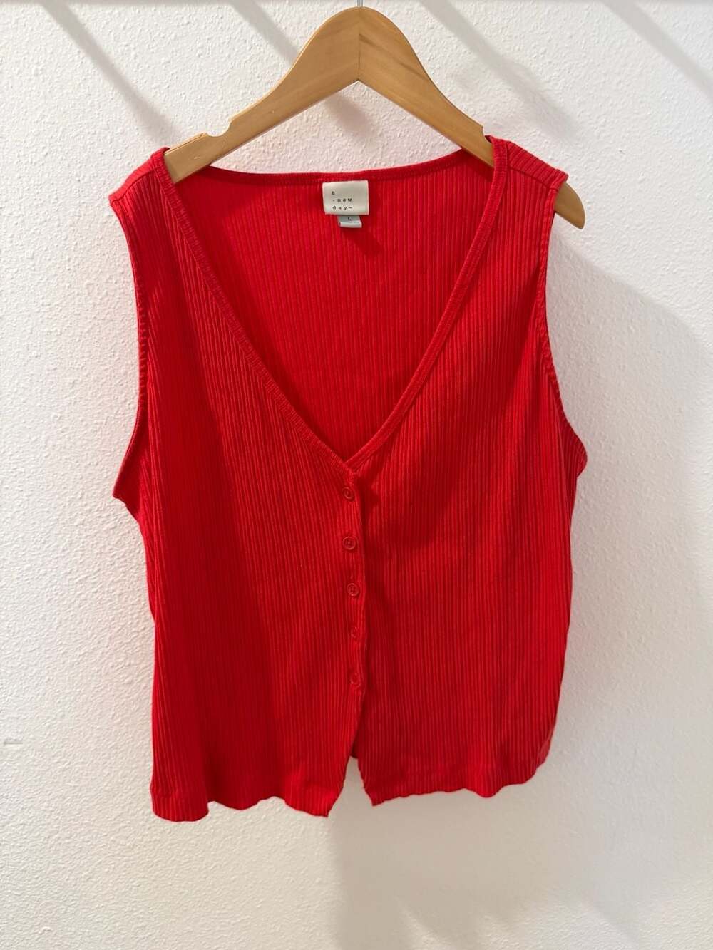 A New Day Women's Red Rib-Knit Button-Front Vest Size L